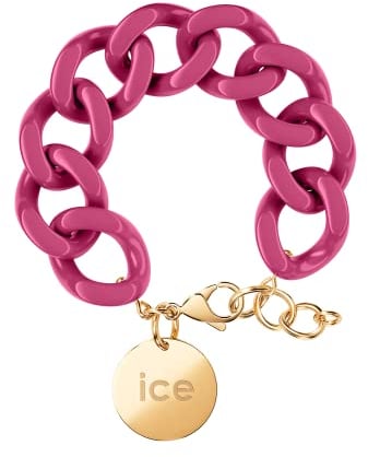 ICE - Jewellery - Chain bracelet - Orchid - Gold - Kettenarmband mit rosafarbenen XL-Maschen für Frauen, geschlossen mit einer goldenen Medaille (020928)