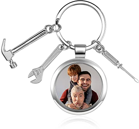 JSDDE Personalisierte Schlüsselanhänger mit Foto und Text Gravur | Handwerker Papa Schlüsselanhänger mit Gravur | Vatertagsgeschenke für Bester Papa der Welt