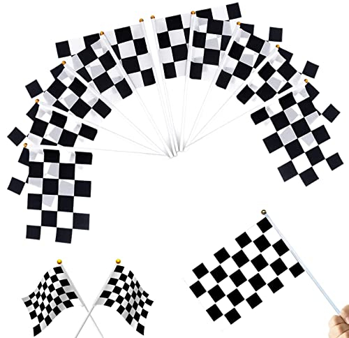 25Piezas Banderas de Carrera a Cuadros, Bandera de Carrera a Cuadros en Blanco y Negro,Mini Bandera de la Mano para Fiesta Temática Eventos de Deporte