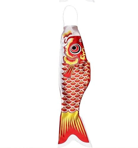 Japanischer Karpfen rot Fisch Windspiel 55 cm | Nylon hängender Windsack Windspiel Deko Garten Fische maritim