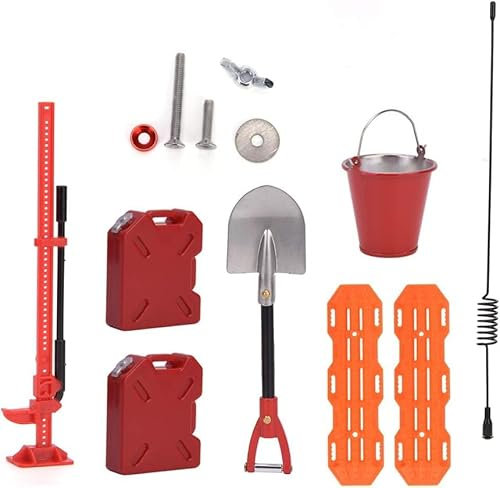 Agatige RC Crawler Car Decoration Fuel Bucket Set, Simulation Shovel Oilcan Rack Decortion Accessory Set for 1/10 RC Car, Car Model Accessory for RC Car Climbing Crawler