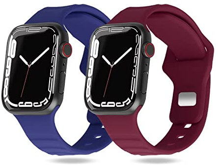 KOKOKA 2 Pack Bracelets Compatible avec Bracelet Apple Watch pour iWatch 41mm 40mm 38mm, Sport Remplacement Bracelets en Silicone pour Apple Watch Ultra 8 7 6 5 4 3 2 1 SE, Midnight Blue/Burgundy