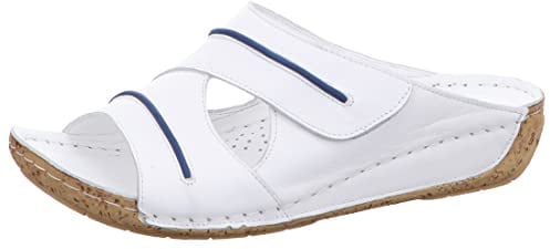 Gemini Damen Pantolette Klettverschluss Keilabsatz Leder 336054-02, Größe:39 EU, Farbe:Weiß