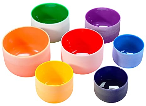 EIFINE 6-12 Inch Colored Frosted Quartz Crystal Singing Bowl Set Of 7pcs (Size : 440Hz Set of 7pcs)