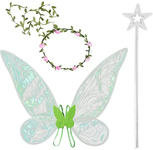Feen Flügel,Fee Engel Prinzessin Set,Feenflügel Erwachsene,Feenflügel Kinder,Mädchen Feenflügel,Glitzernde Engelsflügel,Fairy Wings,für Karneval,Fasching,Mottoparty,Halloween