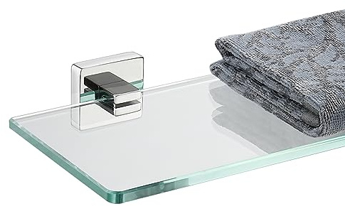 JQK Badezimmer Glasregal Chrom, gehärtetes Glas Dusche Lagerung 30,5 x 12,7 cm, 304 Edelstahl poliert Chrom Wandhalterung, TGS201L12-CH