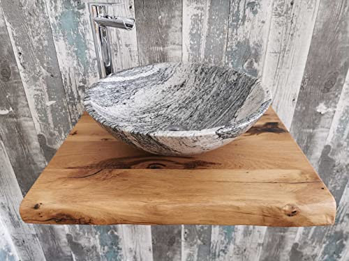 Badezimmer-Set, 1 Waschbecken aus Granit + Ablage 60 x 50 cm + Mischbatterie Wasserfall + Abfluss + Siphon, Design Originalfoto des Waschbeckens, Waschbecken für Badezimmer