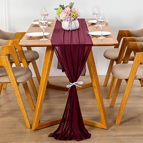 YUNSHANGHE Modern Chiffon Tischläufer, 70x600 cm Abwaschbar Tischdecke, Hochzeit Dekoratives Tischband aus Stoff, Table Runner, Tischdekoration für Hochzeit Geburtstage Kommunion (Weinrot)