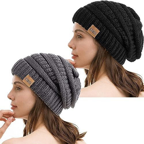 REDESS Slouchy Beanie Hat para Hombres y Mujeres Winter Warm Chunky Soft Oversized Gorro de Punto de Cable
