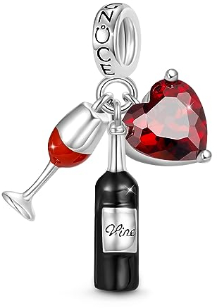 GNOCE Ciondolo Cuore Triplo Ciondolo Argento 925 Gioielli Regalo Fit Catena Serpente Bracciali Collana per Donne Ragazze (Bicchiere di vino)