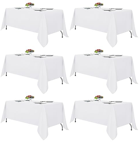 Fitable White Tablecloths for Rectangle Tables, 6 Pack - 70 x 120 Inches - Reusable and Washable Table Clothes for 6-8 Ft Tables, Polyester Fabric Table Covers for Wedding, Party, Banquet