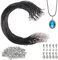 Fizdoqg 60 Stück Lederbänder für Ketten 50cm Lederband Kette mit Verschluss 2mm Lederband Halskette Schwarz Ketten Lederbänder für DIY Basteln, 30 Lederband Kette, 30 Anhängerschlaufe Ösen