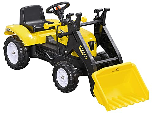HOMCOM Sitzbagger mit Ablagefach, Aufsitzbagger mit Schaufel, Trettraktor, Sandbagger Rutscherfahrzeug, Kinderbagger, Rutscher Bagger, Schaufelbagger für 3-jährige Kinder, Gelb+Schwarz