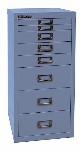 Bisley Multidrawer Schubladenschrank aus Metall mit 8 Schubladen DIN A4 ohne Sockel - Farbe: Blau