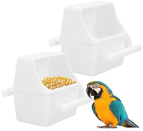 Hwtcjx 2 Stück Futterspender Vogel für Wellensittiche, Wellensittich Futterspender, Futterautomat Vogelfutter für Kanarienvögel, Nymphensittiche, Finken, Sittiche, Samen (Weiß)