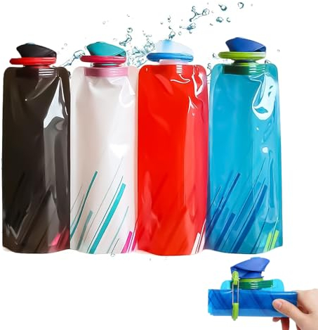 KALUROIL Bottiglia Pieghevole, 4 PCS Borracce Pieghevoli Bottiglia Acqua Trekking Riutilizzabile, Leggera e Portatile - Ideale per Escursioni e Viaggi(700ml)
