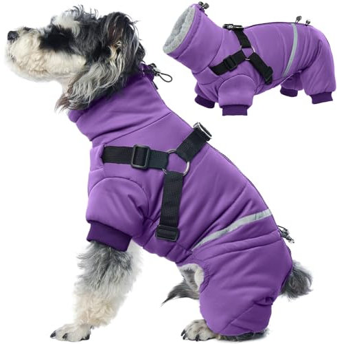Hundemantel mit Geschirr, Hundejacke Winter Hundepullover Mittelgroße Hunde Winter Warmer Hundepullover Hundeweste mit Geschirr(Lila, L)