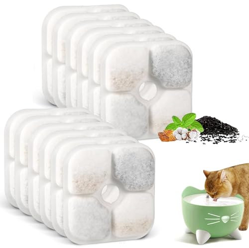 FEXPDL Cat Water Fountain Filters,12Pack Cat Fountain Filter Sponge Triple Action Water Filte Cat Fountain Filters Compatible with 2.5L/84.5 oz Catit PIXI Pet Fountain,(12 pack)