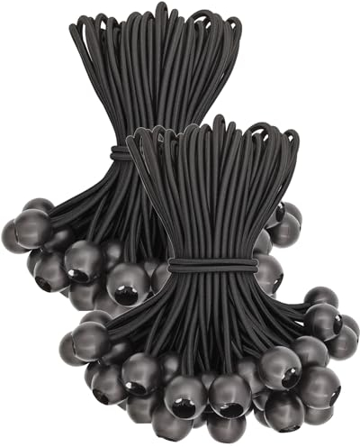 WMZOBH Tarpaulin Bungee Balls 6 Inch - 100 Pcs Bungee Cord with Balls Waterproof, Small Bungee Cords Heavy Duty, Short Elastic Flag Bungees, Tie-Down, Adjustable Bungee Straps (Black)