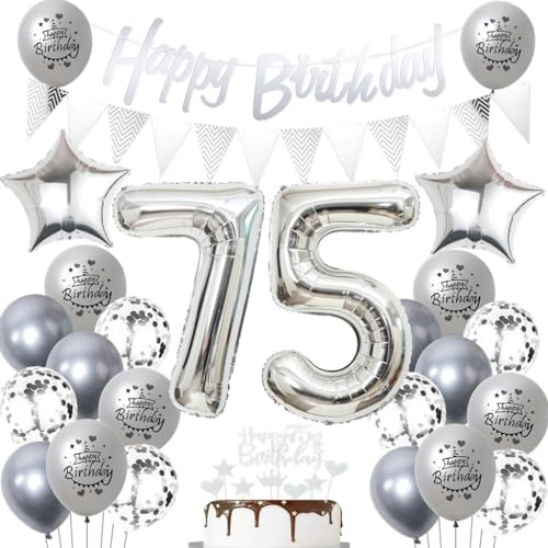 Silber 75 Geburtstag Luftballons, 75 Silber Geburtstagsdekoration Silber, Ballon 75 Geburtstag Frau Mann, Silber Geburtstagsdeko 75 Jahre, Silber Luftballon 75. Geburtstag Party Dekoration