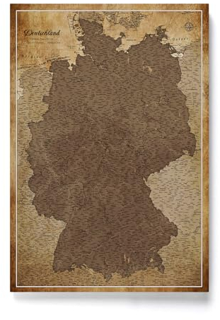 CANVASCALE Canvas Deutschlandkarte mit Pinnwand Kork zum Pinnen der Reiseziele - Wanddeko für Jeden Raum - Hochwertige Leinwand Bilder mit Deutschlandkarte (120x80 cm, Muster 1)