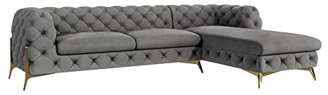 S-Style Möbel Milton Chesterfield Ecksofa Sofa L-Form Couch Eckcouch Wohnzimmer Möbel Wohnlandschaft Polstersofa mit Metallfüßen 5-Sitzer 305x200x73 cm Grau Rechts