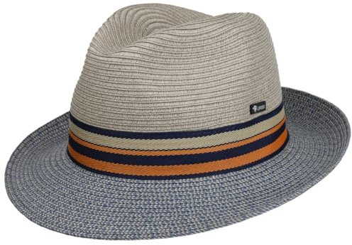 Lipodo Chapeau en Paille Corinaldo Bogart Homme - Made in Italy de Soleil avec Ruban Gros Grain Ete Printemps-ete - M (56-57 cm) Gris