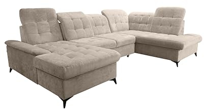 Robin Inspire Ecksofa Mit Schlaffunktion 2 Bettkasten U Form Sofa Eckcouch Schlafcouch Freistehend Verstellbare Sitztiefe Rückenhöhe Neo 343 x 210 x 90 cm Rechts Creme