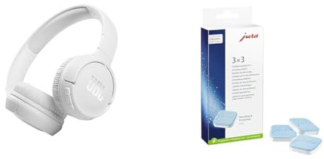 JBL Tune 510BT – Bluetooth Over-Ear Kopfhörer in Weiß – Faltbare Headphones & Jura original - Entkalkungstabletten für 3 Entkalkungsvorgänge