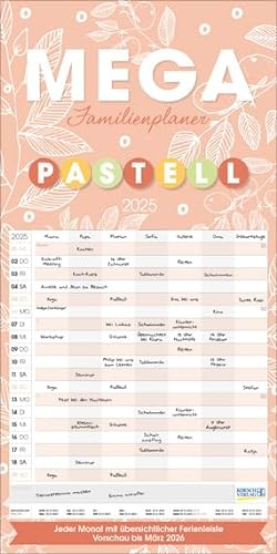 Mega Familienplaner Pastell - Familienplaner 2025 für 7 Personen - Korsch-Verlag - Kalender mit 7 Spalten zum Eintragen - 30 cm x 60 cm
