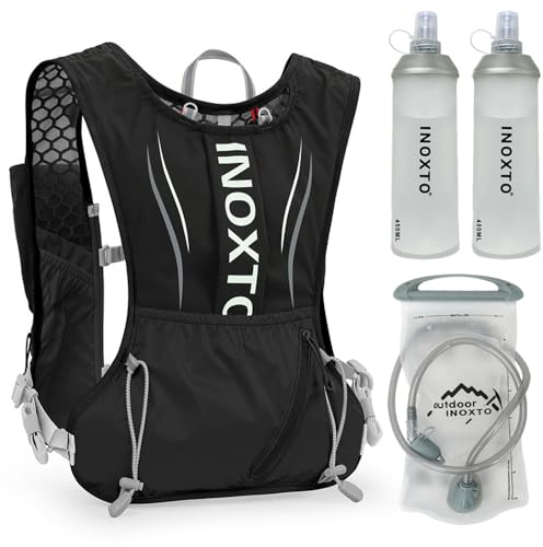 LIXADA Léger Sac à Dos Hydratation 5L, Gilet de Course à l'eau, avec 1 vessie d'eau de 1,5 l et 2 Bouteilles d'eau Douce de 450 ML Sac à Dos de Cyclisme imperméable et Respirant de Grande capacité