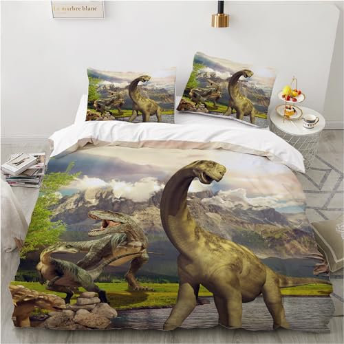 YASMENG Kinder Bettwäsche 135x200 Dinosaurier 3D Dino Bettwäsche Jungen Kinder Weich Mikrofaser Bettwäsche 2teilig Geschenke für Kinder Jungen mit Reißverschluss und 80x80 cm Kissenbezug