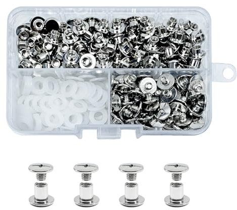 CANGCANG 100 Juegos Remaches Tornillo de Encuadernacion,M5*5mm Tornillos de Chicago,Remaches de Rosca,Tornillos de Chicago ornillos de cinturón para cuero, libros, cinturones de papel(Plateado)