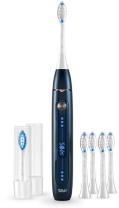 Silk'n Sonic Electric Toothbrush - SonicYou - Up to 300 Days of Battery Life - Suitable for Sensitive Teeth - with 4 Medium Brushheads - Giftset - Dark Blue