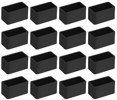 sourcing map 16Pcs PVC Square Chair Leg Caps, 40mm x 20mm OD Black Furniture Feet Pads Table Foot Cover Caps Floor Protectors for Patio Table Cabinet Bed Furniture