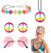Morocket Hippie KostüM Damen Set 4 Stücke, Hippie Accessoires Runde Rosa Hippie Sonnenbrille, Flower Power Hippie Haarschmuck, Friedenszeichen-Hippie Kette, Hippie Ohrringe Damen Für Retro-Partys