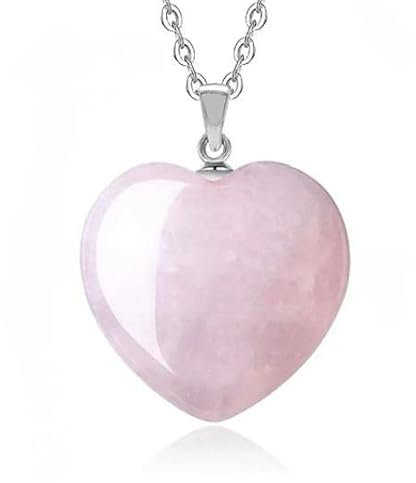 Quartz rose naturel, cœur pendentif, collier en cristal de quartz avec cristaux de guérison, pour femmes, cadeau de fête des mères, pierres précieuses, amour, collier en acier inoxydable, 50 cm,