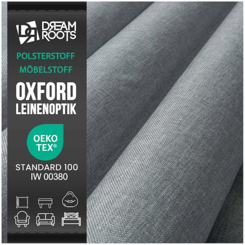 DreamRoots Markisenstoff Meterware Leinenoptik, Light grey, Laufmeter | Oxford Segeltuch, wasserdicht, Polsterstoff, 220 g/m² 600D, 160 cm breit, wasserabweisend, für außen & Deko