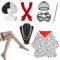 Cruella Kostüm Damen,Perücke Cruella Deville Kostüm,Halb Schwarz Halb Weiß Kurze Perücken,mit Faux Schal Handschuhe+Perückenkappe+Spitze Maske+Holder+Perlenkette Halskette Set für Halloween Karneval