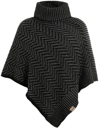 KNIT FACTORY - Amber Gestrickter Poncho - One Size | Damen Strickponcho mit Rollkragen - Umschlagponcho mit Fisgrätmuster - Damen Poncho aus Wolle - Hochwertige Qualität
