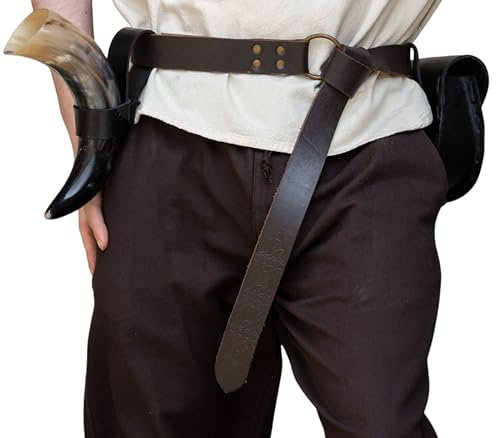 Leonardo Carbone® Unisex Wikinger Lederringgürtel mit keltischer Prägung Kegan - Ledergürtel Herren, Mittelalter Kleidung, Gürtel Damen, LARP, Karneval, Cosplay, Hobbit - 100% Echtleder Dunkelbraun