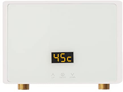 5500W Durchlauferhitzer Mini Warmwasserbereiter unter der Spüle, 220V Thermostat-Waschheizsystem mit Fernbedienung und Touchscreen-Display für Küche und Bad (Weißer Körper, Weißer Bildschirm)