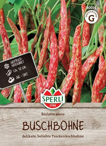 Sperli Buschbohnensamen Borlotto rosso 80014 – Delikater Geschmack - gefriergeeignet - ca. 12 cm - Samen Gemüse, Saatgut, Gemüse Pflanzen