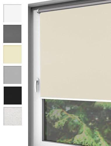 Home-Vision® Verdunkelungsrollo Klemmfix, ohne Bohren mit Klämmträgern, Fensterrollo, Seitenzugrollo, Verdunklungsrollo, Lichtundurchlässig Thermorollo (Creme, B130cm x H130cm)