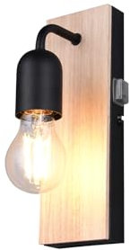 meineWunschleuchte Badezimmer Wandleuchte 1-flammig mit Schalter und Holz, Höhe 24cm