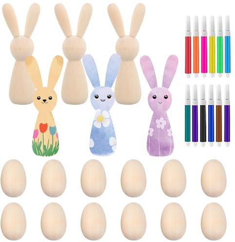 IWTBNOA 30 Stück Ostereier Holz, Osterhase Holz, Ostern Basteln Holz, Holzeier zum Bemalen, Ostern Eggs, Hase Bastelset, Ostern Basteln DIY Holzbastelsets für Ostereier Deko Geschenke Osterdekoration