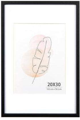 KAIWIN Bilderrahmen 20x30 cm Schwarz Holz Fotorahmen Holzrrahmen mit Passepartout zum aufhängen und aufstellen Benutzt für Wohnzimmer, Schlafzimmer, Arbeitszimmer, für Fotos, Kunstwerke und Poster