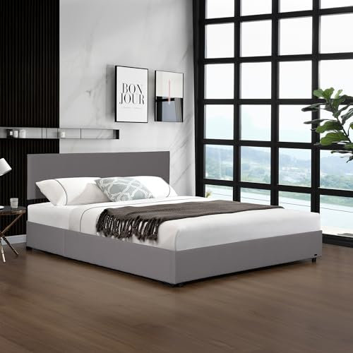 Corium Polsterbett Juva Bettgestell mit aufklappbarem Lattenrost Bettrahmen Cord Schlafzimmer 140x200 cm Grau