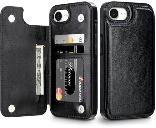 Coolden Handyhülle für iPhone 16e Hülle Case Premium Klappbar Leder Hülle mit Kartenfach Ständer Magnetische Flip Case Cover Stoßfeste Schutzhülle Brieftasche für iPhone 16e 6,1 Schwarz