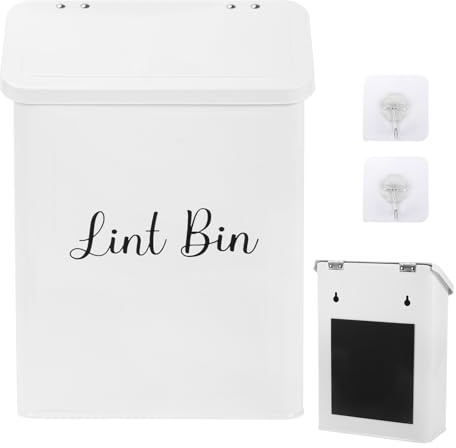 Yallmie Magnetic Lint Bin for Tumble Dryer, Magnetic Lint Holder Magnetic Laundry Storage, Dryer Sheet Holder with Brush 7.4X3.6X10.5 Inch Laundry Room Organization and Storage (White-01)